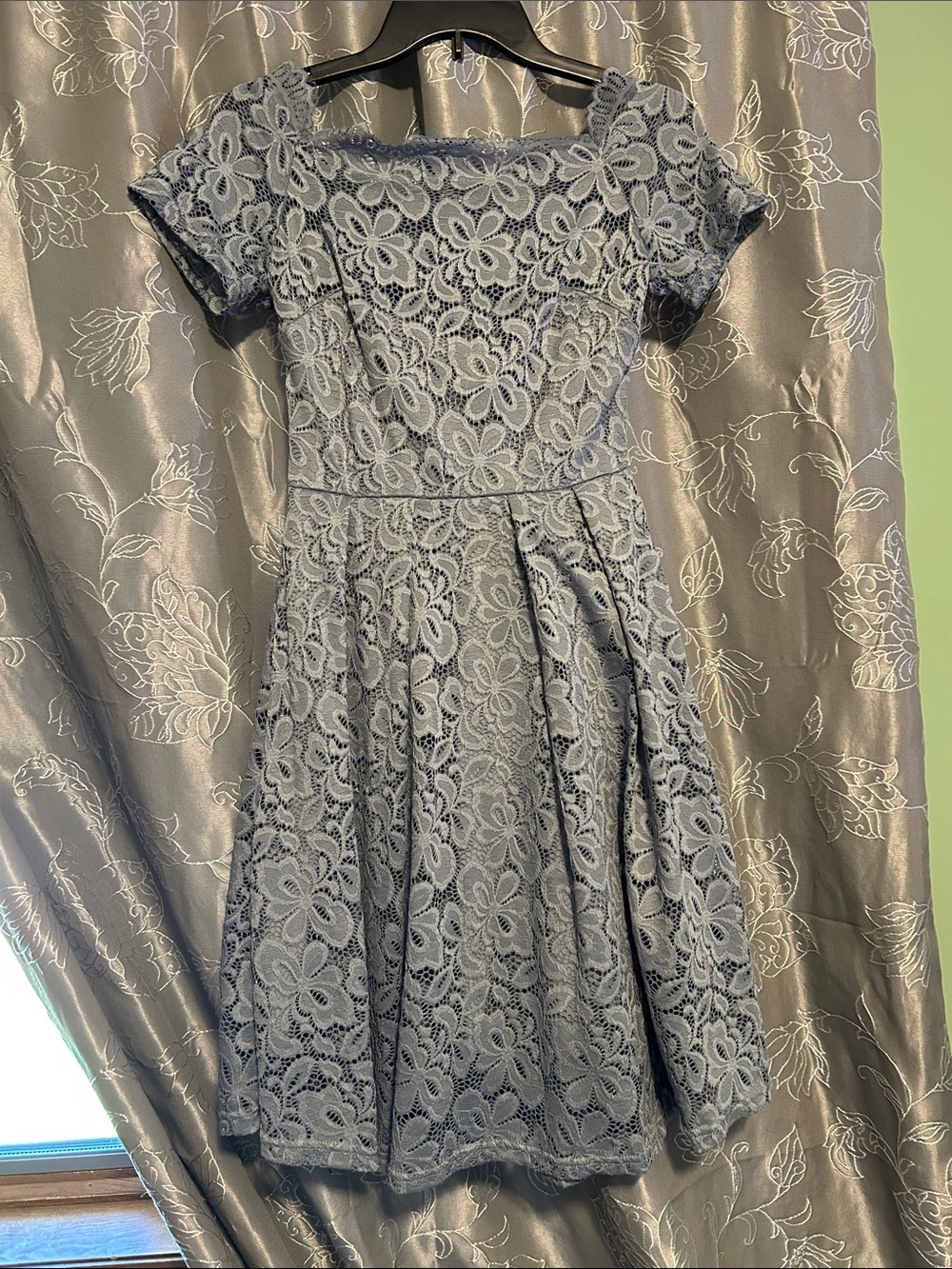 Light Blue Floral Lace Fit-and-Flare Dress - Picture 5 of 5